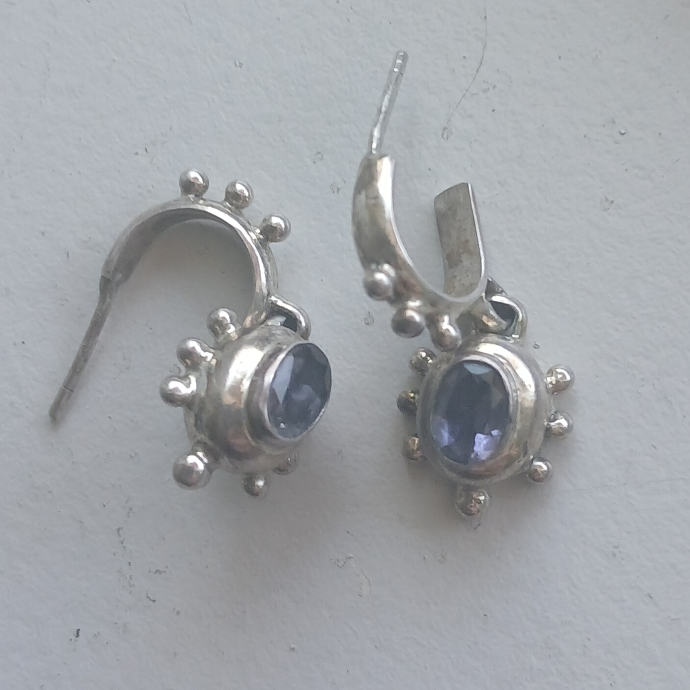 Sterling Silver Gemstone Earrings Huggie Dangles Unique